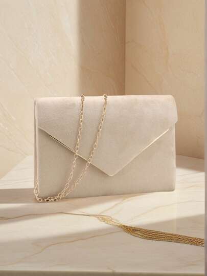 Bolso de noche para mujer de color rojo de diseño de sobre con cadena para el hombro, clutch de terciopelo de moda para fiesta y boda