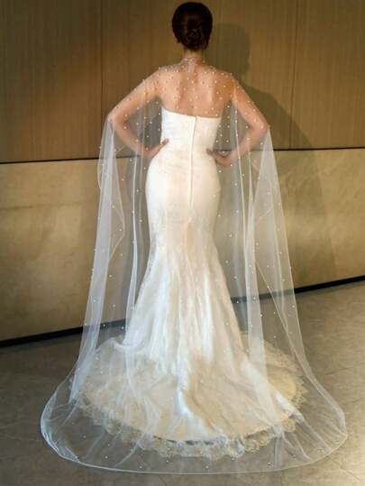 1 件手工串珠新娘披肩，适合婚礼、摄影道具、礼物、T 台、婚纱配饰斗篷