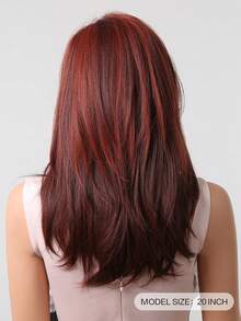 Wine Red Wigs For Women, Long Layered Hair Wigs With Bangs Heat Resistant Synthetic Fiber Wigs For Daily Party Cosplay Music Festival Fashion Wigs - 酒紅色 - 查看 5