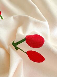 Juego de ropa de cama de 3 piezas, blanco con estampado de cereza, juego de ropa de cama suave y cómodo que incluye 1 sábana ajustable y 2 fundas de almohada, sin relleno, adecuado para dormitorio, dormitorios y uso doméstico, disponible en varios tamaños