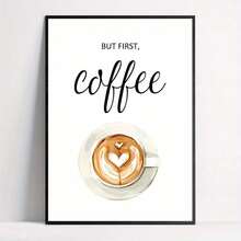 But First, Coffee Canvas Art Print - Modern Art Deco Retro Style Poster For Home Office, Living Room, Bedroom - Frameless Wall Hanging Decor, Indoor Artwork With Cartoon Heart Coffee Cup Theme - A - View 2
