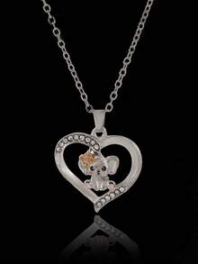 1 件时尚心形、蝴蝶和大象吊坠项链，优雅动物项链，送给朋友的礼物 - 彩色 - 查看 3