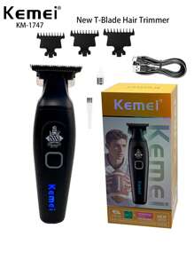Kemei KM-1747 Tondeuse à cheveux professionnelle Nouvelle tondeuse à barbe électrique pour hommes Lame T à coupe zéro Tondeuse à cheveux avec espaceur de 0 mm Tondeuse sculptante pour barbier Utilisation domestique Cadeau d'anniversaire pour hommes Design