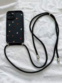 Heart-Shaped Crossbody Bag, Colorful Engraved Pattern Black Thick Minimalist Shockproof Thick Phone Case With Print Compatible With IPhone 16, Compatible With IPhone 16 Pro Max, Compatible With IPhone 16 Pro, Compatible With IPhone 16, Compatible With IPhone 16 Plus, Compatible With Galaxy S25 Ultra, Compatible With Galaxy S25, Compatible With Galaxy S25+, Compatible With IPhone 15 XR/7/8, Compatible With IPhone 15 Pro Max Waterproof Anti-Fall Scratch Resistant,International Version, Not The Domestic Version - Multicolor - View 3