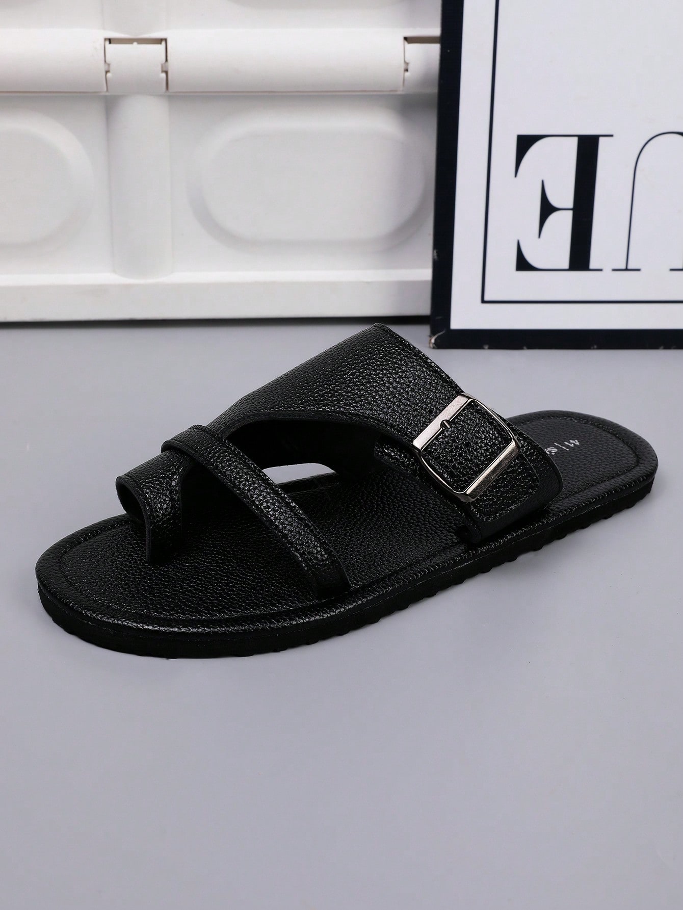 صندل شاطئ مريح مسطح، صندل جلدي بسيط للرجال، نعل دا...