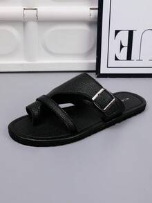 Wygodne, płaskie, plażowe, codzienne sandały męskie z paskiem na palce, skórzane, klapki - sandały męskie, klapki pod prysznic