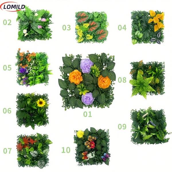 FIRJOY FIRJOY 1PC imitacja sztucznej trawy, ściana roślinna, 10 X 10 cali zielona dekoracja ścienna, dekoracyjny żywopłot zapewniający prywatność, zielona dekoracja ścienna z filtrem przeciwsłonecznym, kwadratowe plastikowe rośliny trawnikowe, dekoracja ścienna domu symulująca zieleń, zielone ściany wewnętrzne i zewnętrzne, tło dekoracyjne ogrodzenia ogrodowego symulujące rośliny.
