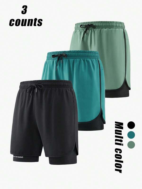 3 Pcs/Set Men's Outdoor Casual Sports Shorts, Quick-Dry, Breathable, Dual Layer Exercise Pants, Summer