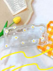 1 pieza Bolsa de cosméticos transparente y a prueba de agua con diseño de flor, bolsa transparente para bolígrafos, bolsa transparente para lápices, reutilizable y lavable, regalo pequeño y lindo, apropiado para cumpleaños, bodas, fiestas, Navidad, Halloween, Acción de Gracias, temporada de graduación, temporada escolar, 1 paquete de flores de color + 1 paquete de flores blancas, volver a la escuela, útiles escolares, estuche de lápices, bolsa de lápices, mochila escolar