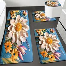 4pcs Multicolor Modern Art Series Rich Color Pattern Comfortable Bath Mat For Toilet, Bathroom, Bedroom
