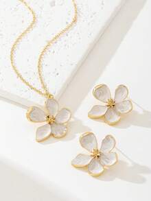 2 件套珐琅釉面花卉吊坠项链和耳环套装，简约、优雅、时尚，适合母亲节礼物、派对、宴会和日常佩戴