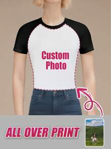 1pc Custom Printed Slim Fit Crew Neck T-Shirt/Sleepwear For Women