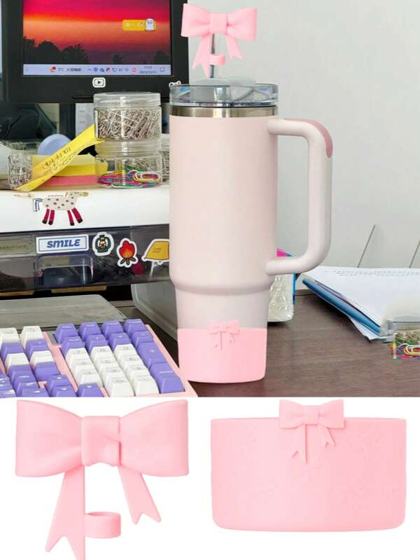 Bowtie Protective Silicone Sleeve With Straw Lid, Compatible With Mug 20/30/40 Oz, For Hydroflask Sleeve 12-24 Oz, More Bottle Base 2.95 Inch, For Mug Accessory Sleeve (Various Colors Available)