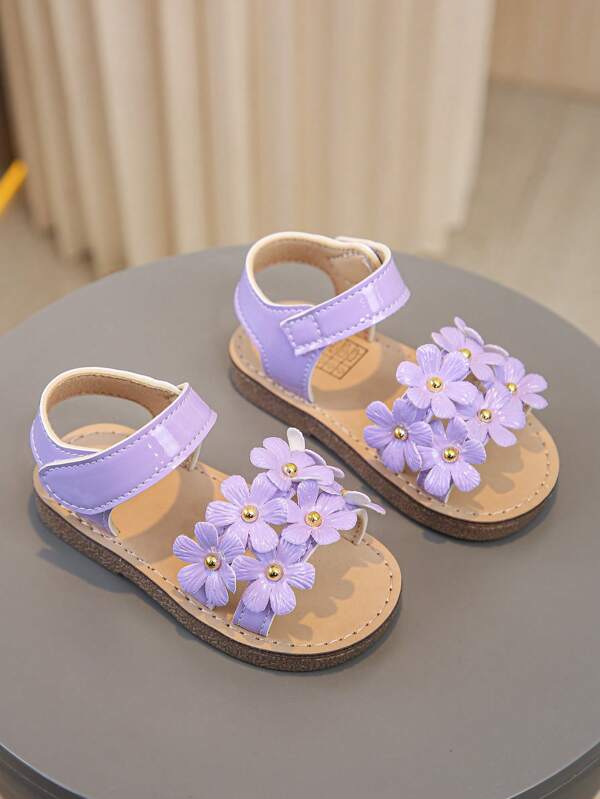 1 Pair Fashionable Cute Flower Decor Open Toe Sandals For Baby Girls, Breathable & Lightweight For Indoor/Outdoor, Party
