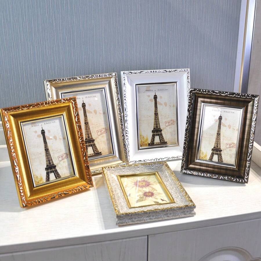 1pc Retro Style Picture Frames For Wall And Table,White Golden Silvery Dark Gray Rose Color,Suitable For 3.5x5in/4x6in/5x7in/6x8in/8x10in/A4 Photo Paper Exquisite Room Decor And Beautiful Wall Decor,Suitable For Various Indoor Scenes Such As Bedrooms, Offices, Restaurants, Corridors, Etc.,As A Gift For Mother's Day, Father's Day, Halloween, Christmas, New Year. Without Cardboard And Photo Paper
