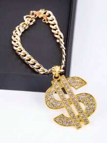 1pc Upgraded Super Sized Dollar Sign Pendant With Rhinestones, Sturdy Thick Gold Chain Necklace For Pets Such As Cats And Dogs, Flashy Chunky Chain, Hiphop Punk Decor For Bulldogs, Golden Retrievers, Labradors