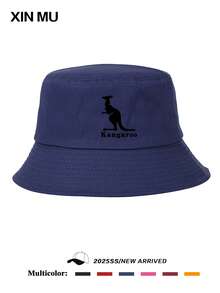 1pc"Kangaroo" Animal Theme Print Multi-Color Available Monochrome Bucket Hat Men's Casual Sunscreen Couple Hat Women's Simple Sun Hat Soft And Comfortable Simple Breathable Street Suitable For Beach Vacation Outdoor Sports - Fur Brim Bucket Hat - View 3
