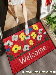 1pc Cute Floral Welcome Doormat For Christmas & Thanksgiving | Durable Polyester Material | Non-Slip, Easy To Clean, Machine Washable | Indoor/Outdoor Entrance And Home Decor - Ideal For Room Decor, Small Rug, Living Room Rug, Bedroom Rug, Kitchen Rug, Bathroom Rug, Area Rug - All Season, Holiday Decoration