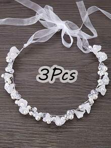 1/2/3/4Pcs Girls White Bridal Handmade Crystal Flower Headpieces, Wedding Dress Hair Accessories - White - View 8