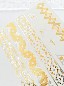 4张纹身贴纸 临时纹身 古铜色纹身 金银色手臂身体纹身 酷炫手镯 夏季女孩金色时尚纹身贴纸