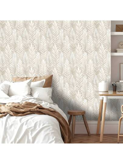 Roll Beige Bohemian Leaf Pattern Textured Wallpaper, PVC Self Adhesive Wand Sticker, Waterproof Moisture Proof Bloemen Removable Reusable, Easy To Install Clean, Living Room, Kitchen, Bedroom, Dining Room Furniture Seamless Splicing view 6