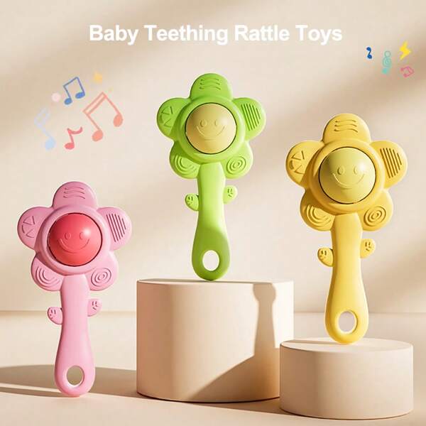 Juguete de sonajero y dentición para bebé en 3 en 1, incluye paleta de dentición, sonajero y función de agarre, apto para bebés de 0 a 8 años, estimula la visión, la audición y el desarrollo sensorial, excelente regalo para recién nacidos, niños y niñas, cumpleaños y festividades