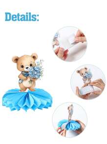 1set/6pcs Teddy Bear Honeycomb Centerpieces Set For Babyshower, Birthday, Gender Reveal,Home Decoration,Birthday Decor,Table Decor