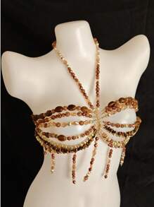 Unisex Sexy Acrylic Crystal Glitter Hollow-Out Pendant Bodychains Bralette Decor, Suitable For Nightclub, Party, Hotel, Carnival, Couples