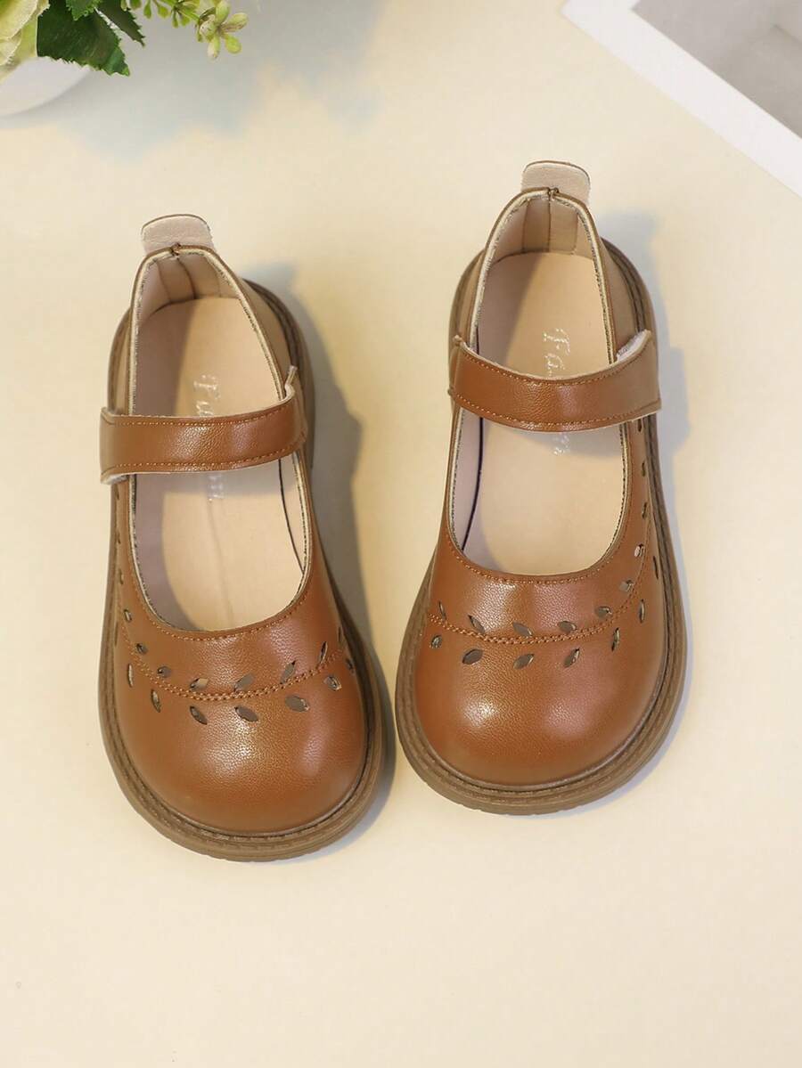 Girls' Brown Leather Shoes, New Spring & Autumn Children Princess Shoes, Girls' Soft Bottom Flats - Brown - View 1