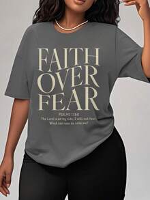 Oversized Style For Women, Faith Over Fear Christian T-Shirt, Christian Gift, Faith T-Shirt Tee, Oversize Type Shirt For Women, Perfect For Holiday Parties Or Gift Giving, Soft And Comfortable - Màu xám đen - Xem 1