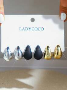 LADYCOCO 3 Pairs Elegant & Unique Gold, Black, Silver Water Drop Earrings Set, Suitable For Women's Daily Wear, Dates, Parties - 3 Color Set - View 6