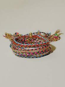 12pcs Adjustable Colorful Handmade Gold Thread Braided Bracelet Set, Bohemian Style Women & Student Jewelry Accessories - Multicolor - View 4