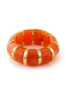 ORNAPEADIA 1pc Bohemian Style Colorful Wide Resin Elastic Bangle Bracelet, Suitable For Women's Daily, Party, Holiday Wear, Gift