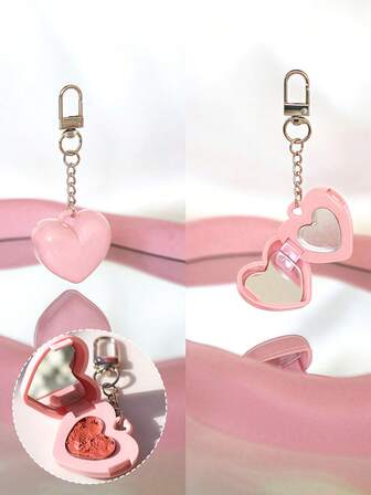 1个Y2K可爱甜美风DIY唇膏腮红膏固体彩妆容量0.4克小包装托盘，爱心镜盒二合一，心形包包挂饰钥匙扣配件，女士钥匙扣汽车配件，哥特风圣诞礼物创意包包配件挂绳带证件套，汽车配件，送给老师、朋友、姐妹