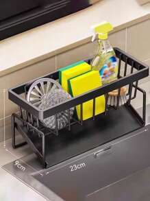 1pc Multi-Functional Carbon Steel Kitchen Storage Rack Kitchen Sink Faucet Sponge Drain Basket Kitchen Shelf Sink Rags Draining Rack Detergent Steel Wire Ball Storage Rack, No Hole Punching And No Installation, Can Hang Cleaning Cloth Can Store Cleaning Tools, Kitchen Accessories