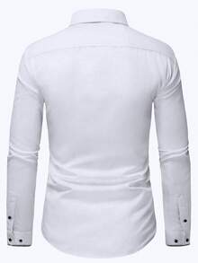 Camisa de manga larga con cuello mao de unicolor, informal y de negocios para hombre. Camisa formal ajustada para hombre. Camisa de unicolor para hombre. Adecuada para uso diario, ir al trabajo, salir y reuniones. Se puede combinar con pantalones de traje o traje para asistir a fiestas, bodas y ocasiones de luna de miel. Se puede regalar a un hijo, esposo, novio o padre, para el otoño. - Blanco - Ver 3