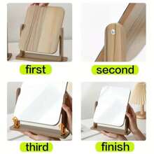1pc Rotatable Vanity Makeup Mirror With Wooden Stand, Polished Finish, Adjustable Desk Vanity Mirror For Bedroom, Bathroom, Daily Skincare & Makeup, No Battery Required Home Decor Back To School Room Decor School Supplies