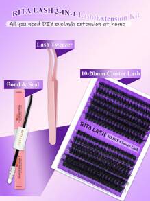 RITALASH RITALASH 240PCS D Curl 3D Fluffy Mix Length Cluster Lashes Kit Fluffy And Comfortable False Eyelashes Kit With Lash Bond&Seal Tweezers At Home For Daily Life&Dates And Party