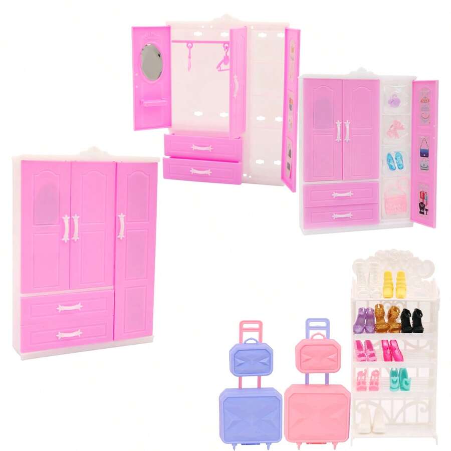 30厘米/11.5英寸时尚通勤娃娃装含配饰（配饰随机）衣柜、鞋架、行李箱，不含鞋子和衣架