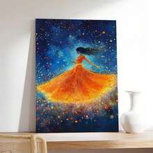 1 pieza Impresión de arte en lienzo con mujer vistiendo un hermoso vestido amarillo enmarcado en madera - Decoración de pared para el hogar, adecuado como regalo para amigos y familiares, arte de pared en lienzo para la decoración del dormitorio, bar, oficina - Beis - Ver 4