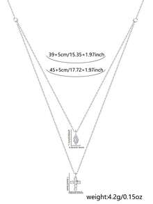 Nooxian 1pc Women's Double Layer Cubic Zirconia Water Drop Cross Pendant Necklace - Silver - View 6