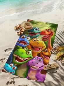 1pc Forest Animal & Dinosaur Pattern Beach Towel, Ultra-Soft Microfiber Quick Dry Absorbent Towel Suitable For Swimming, Vacation, Travel, Outdoor Camping Summer Travel, Vacation Holiday Bathroom Decor Beach Essentials