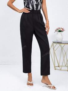 2025 Damen Sommer einfarbige Pendler Taschen gerade Bein Lässig bequeme minimalistische Bundhose, Alltagskleidung