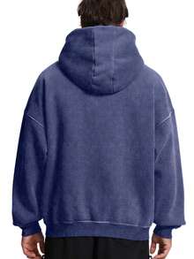 Faiable Mens Womens Double Zip Up Hoodie Oversized Acid Wash Hoodies Heavyweight Fleece Cotton Zipper Hoodie Vintage - 寶藍色 - 查看 2