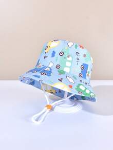 1pc Kids Cartoon Car Print Versatile Outdoor Sunshade Fishing Hat, Spring/Summer - Car - View 7