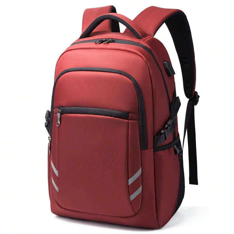 Neutral Stylish Travel Backpack, Modern Commuter Laptop Bag, Wear-Resistant Waterproof Large Capacity Multi-Pocket Student Backpack - Red - View 1