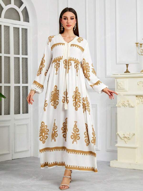 Vestido largo estampado elegante para mujeres, a la moda y con gracia, adecuado para la primavera y el verano, modesto