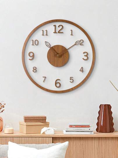 1 Pc, Transparent Minimalist Floating Clock, Creative Leaf Pointer Clock, Wood Grain Clock, Silent Clock, No Ticking Sound, Very Suitable For Living Room, Bedroom, Kitchen, Office And Holiday Decoration. Room Decor Clock Wall Wall Clock Bedroom Decor Dormitory Decor Back To School Home Decor
