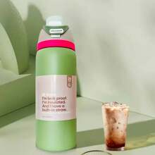 Hervidor de agua para acampar al aire libre de doble bebida O.wala Morandi con pajita, botella de agua para bicicleta aislada de gran capacidad de 32 oz / 945 ml, tiempo de conservación del hielo más de 24 horas, botella de agua con doble aislamiento al vacío, bebidas congeladas, apariencia hermosa, trabajo exquisito, adecuado para acampar, trabajo, uso en interiores