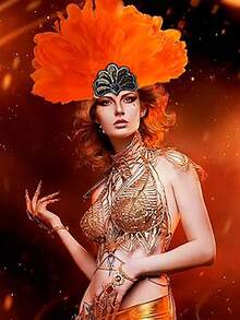 1 chiếc băng đô lông vũ đính kim sa dành cho nữ, thích hợp cho đám cưới, dạ hội hóa trang, cosplay, phụ kiện trang phục lễ hội màu cam. - A - Xem 1